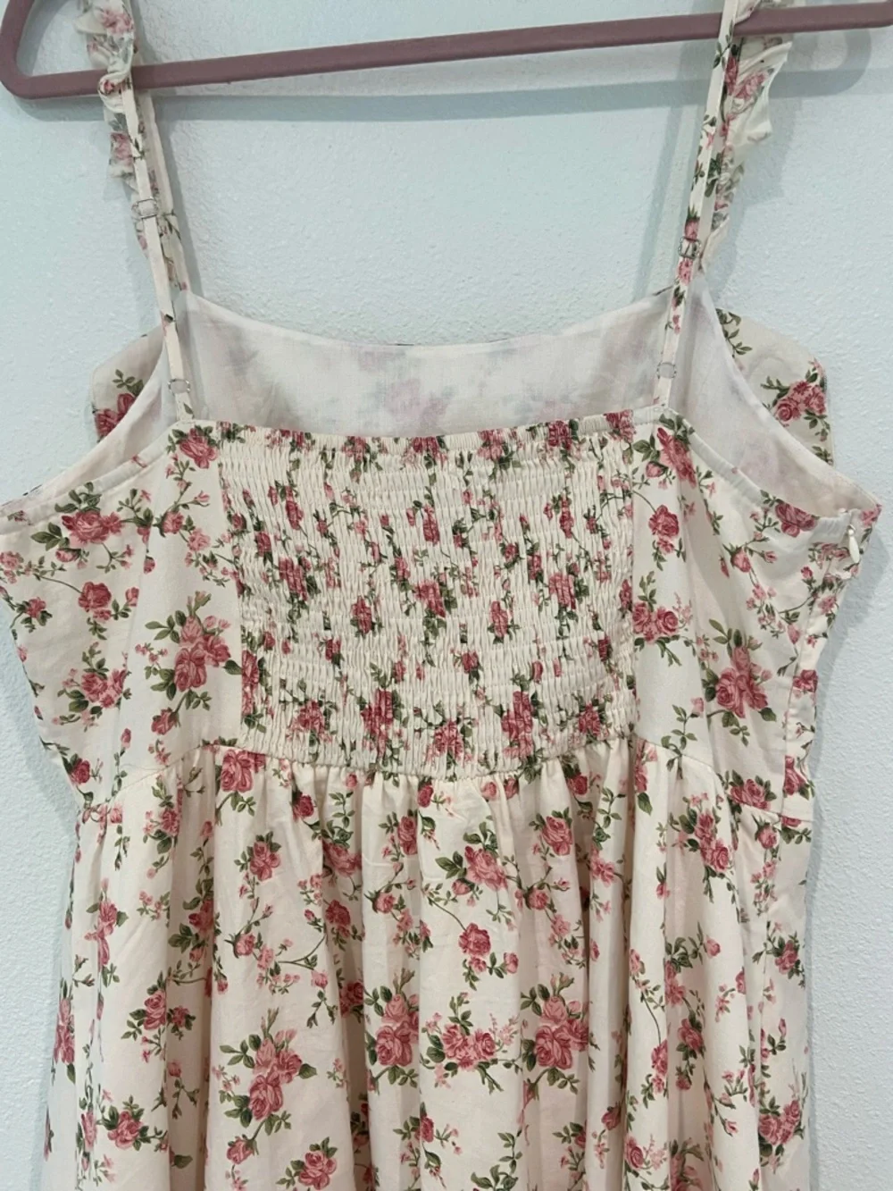 Belle Poque Floral Ruffle Sundress - Cream with Pink Roses. XL